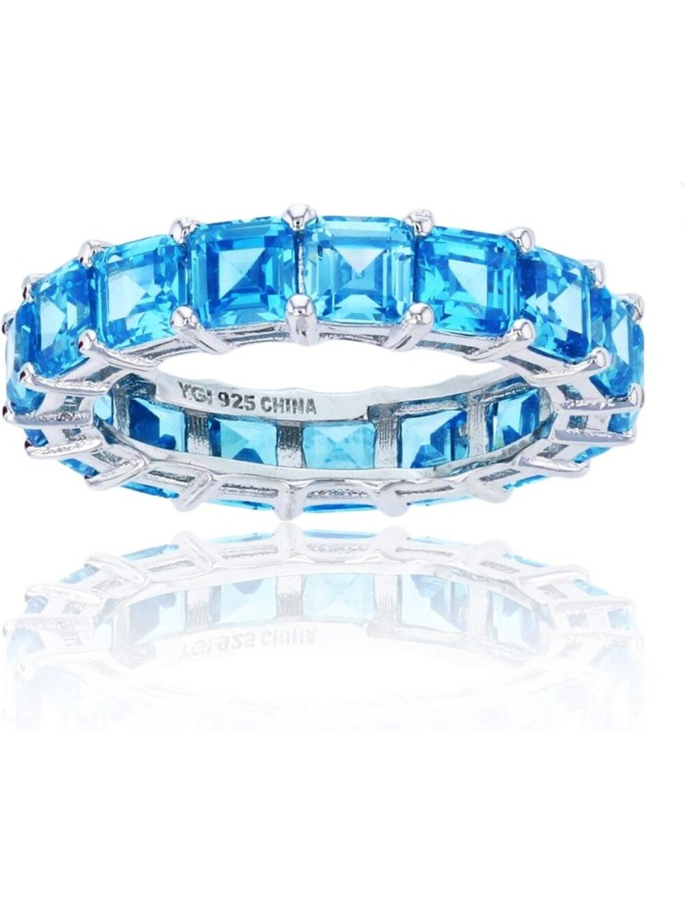 Multi-Color Asscher Cut Eternity Band Ring | Sterling Silver & Cubic Zirconia